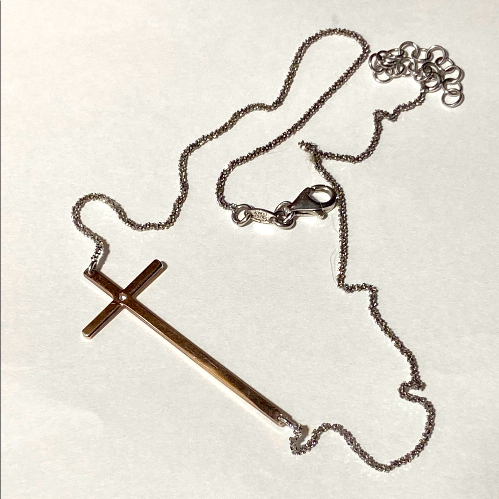 Necklace Dyadema Designer Italy Cz Cross Pendant Sterling Silver Adjustable 16”